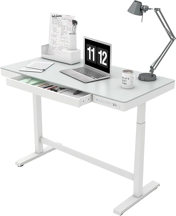 Jefferson Glass Standing Desk with Drawer